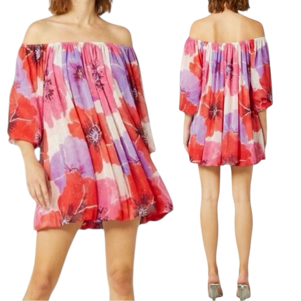NWT MISA LOS ANGELES Devon Floral Bubble Mini Dress in Poppy Love. Size S